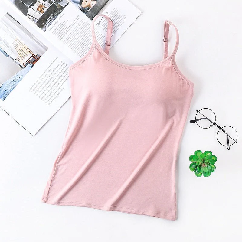 Women's seamless tank top with built-in bra, wire-free support, breathable stretchy fabric everyday comfort