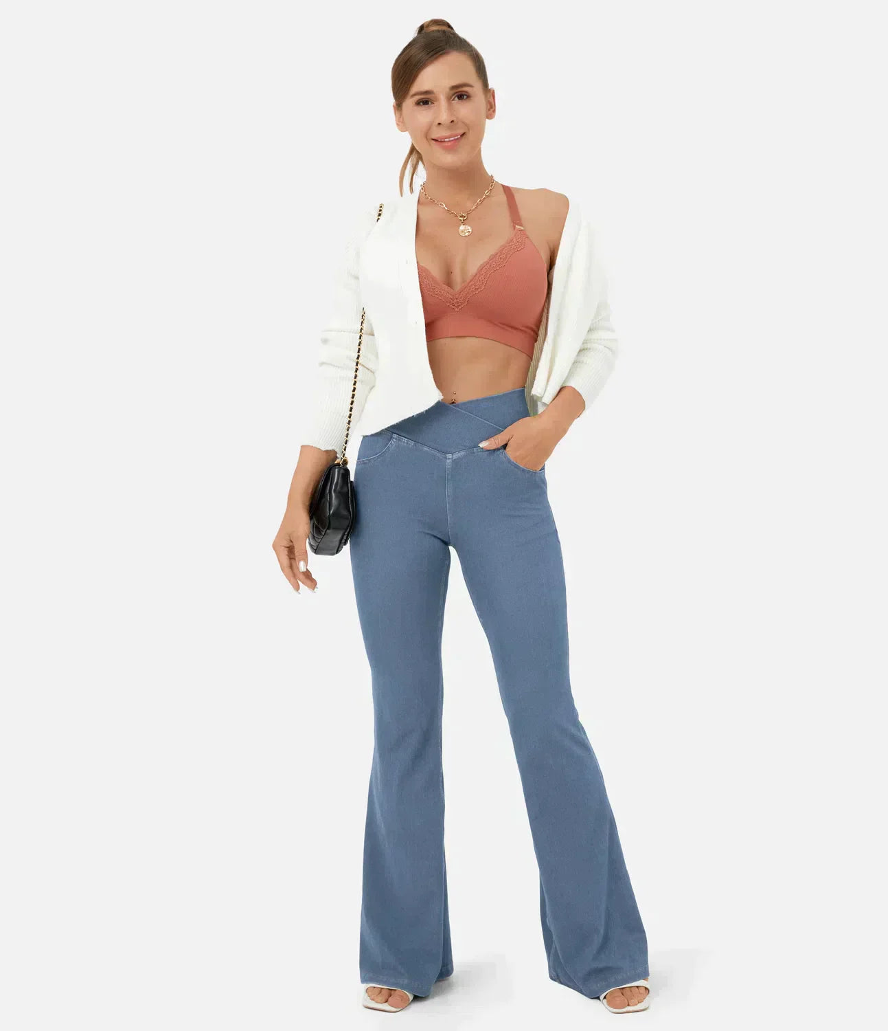 Women's high waist retro flare pants wide-leg cut elongating silhouette vintage-inspired modern comfort