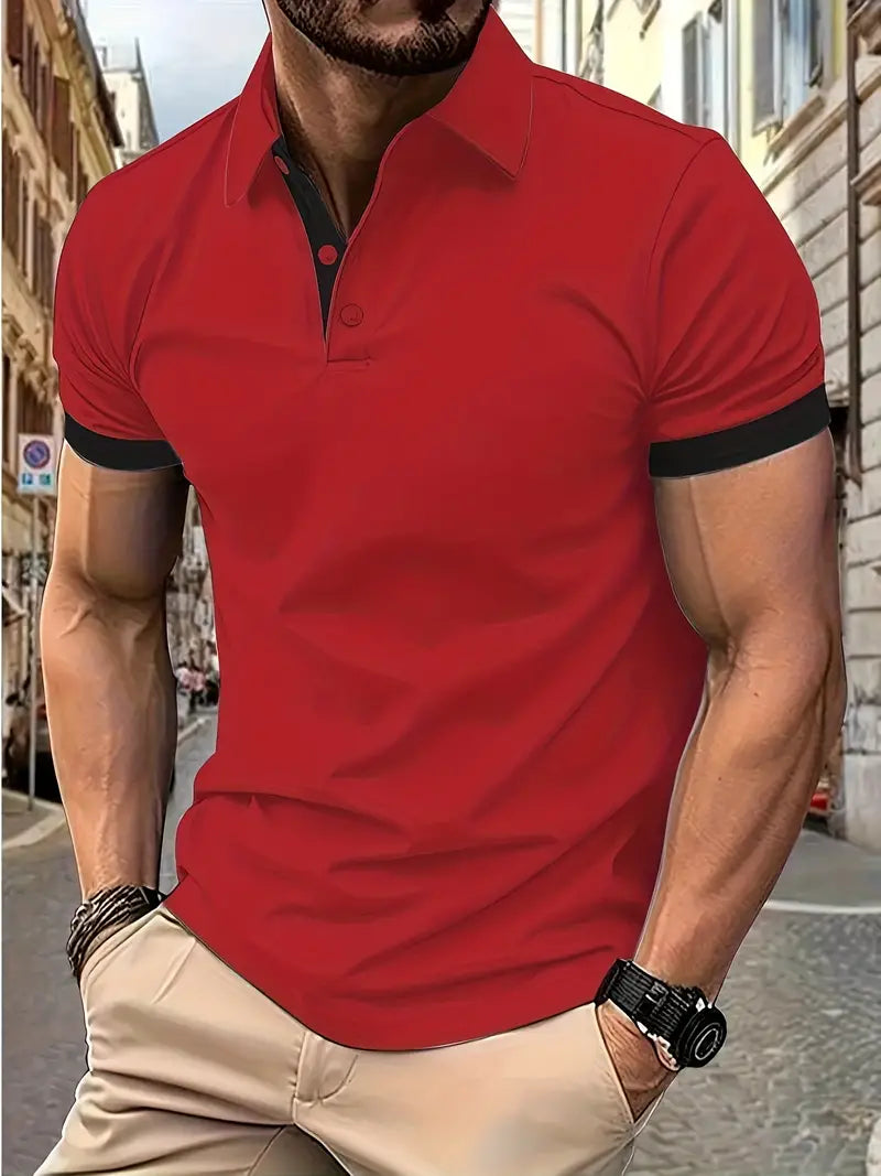 Men's two-tone colorblock casual shirt with relaxed fit and easy-care premium fabric for everyday wear