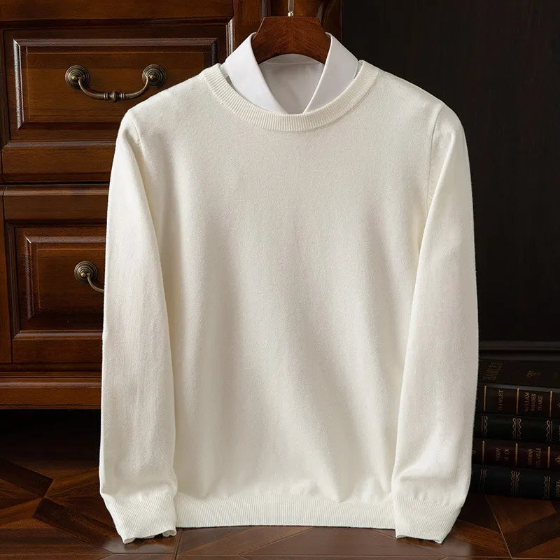 Men's camel cashmere O-neck sweater tailored fit dense knit ultra-soft 100% pure cashmere