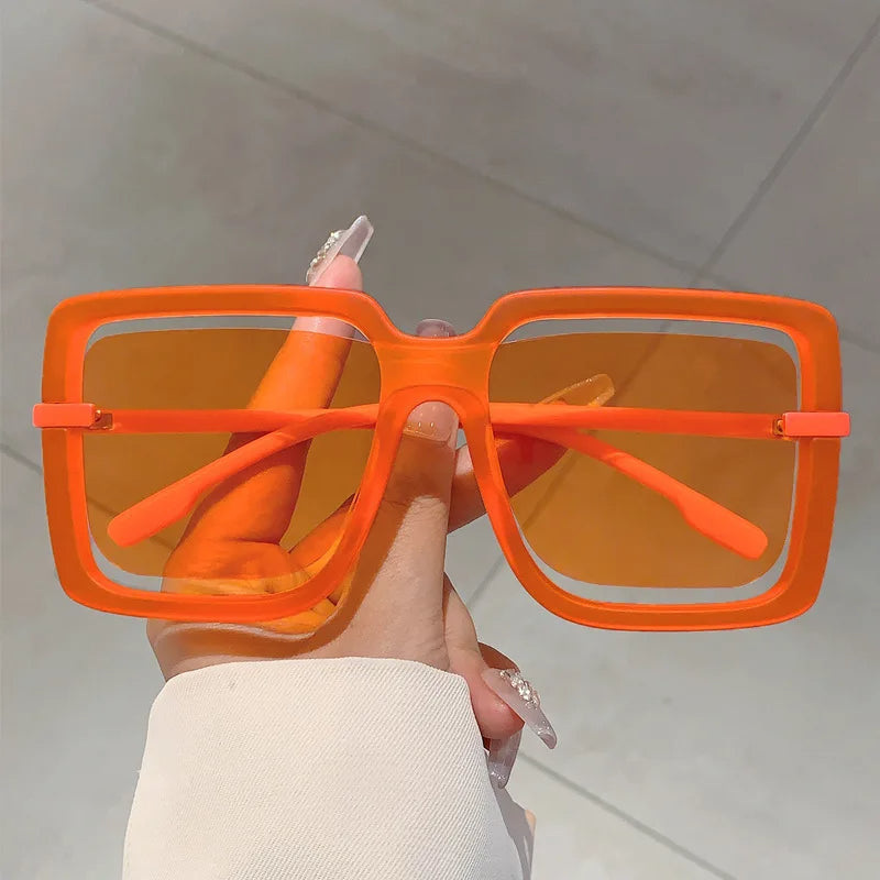 Unisex oversized square sunglasses matte translucent finish hollow-edge frames gradient UV400 lenses