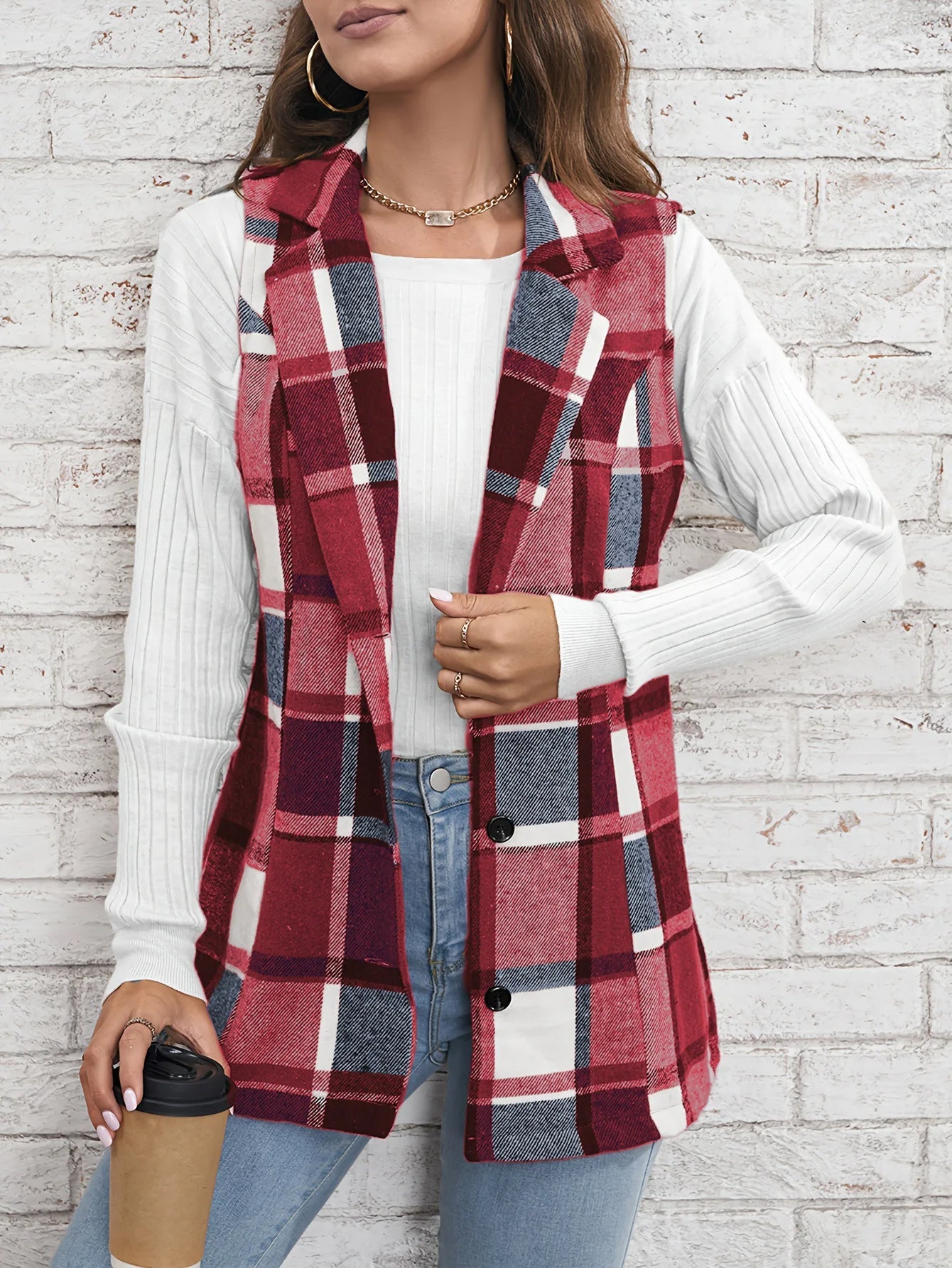 Camden wool-blend plaid vest tailored sleeveless silhouette lightweight warm layer for modern professionals
