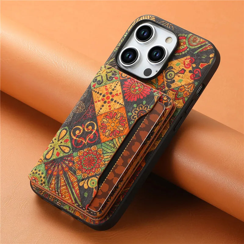 Botanique boho iPhone wallet case premium vegan leather card holder magnetic closure floral print