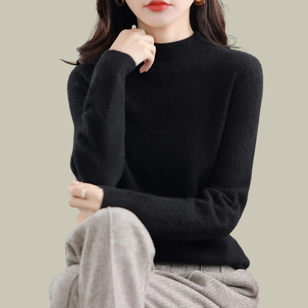 Paige women's wool blend mock neck sweater classic fit soft knit everyday layering essential