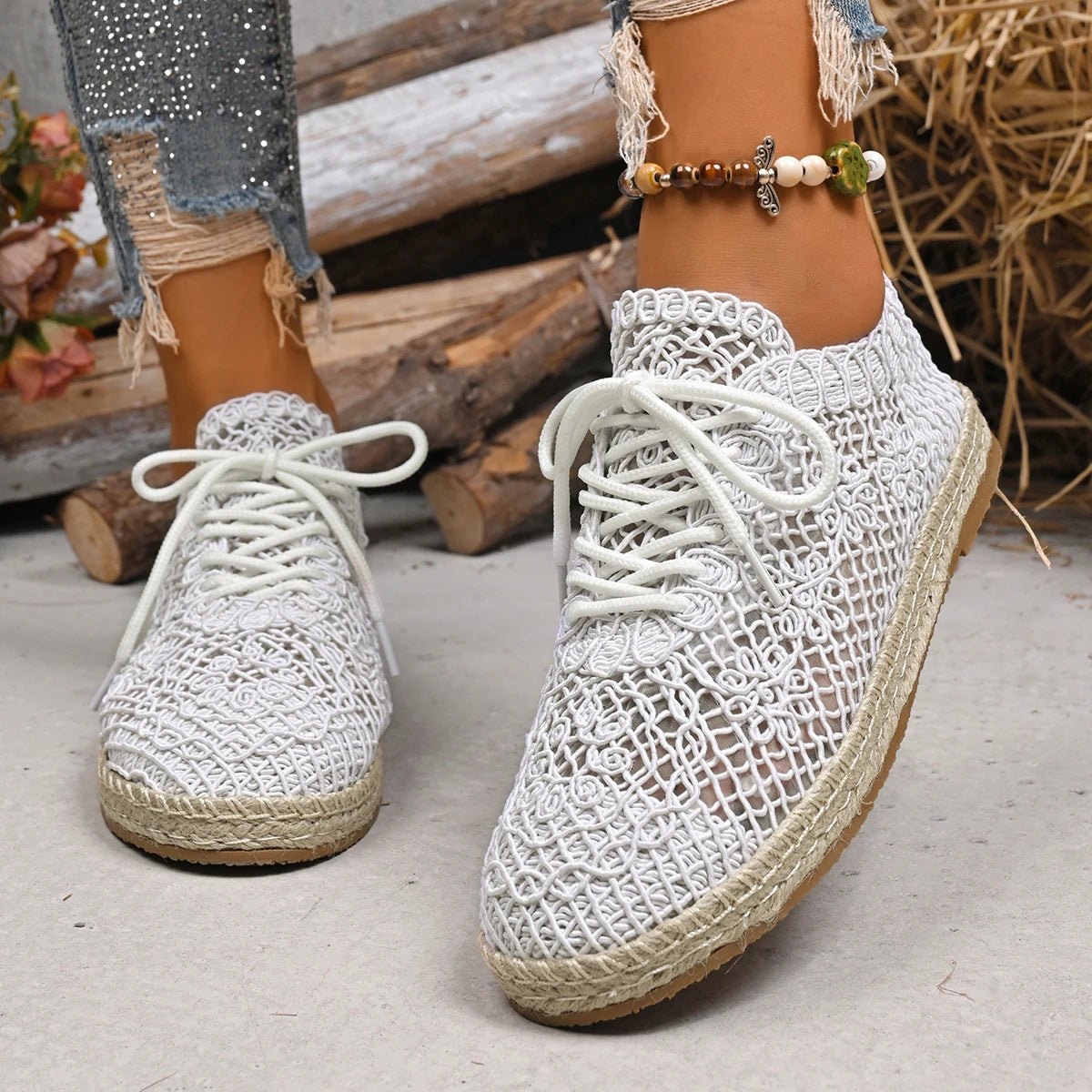Women's Valencia crochet espadrille sneaker with breathable open knit upper and cushioned insole