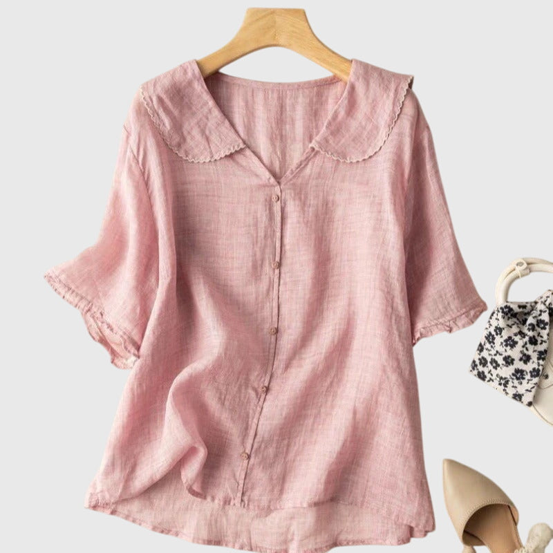 Charlotte women's white button-down collared blouse sleek refined silhouette structured placket