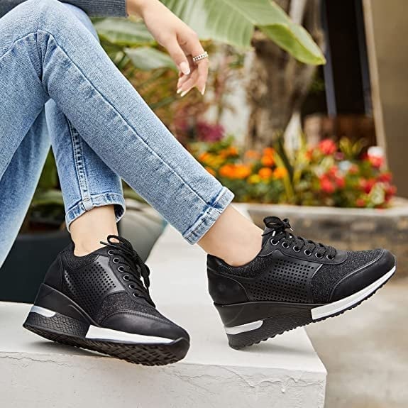 Stella | Women's Hidden Wedge Sneakers Lace Up Glitter Platform