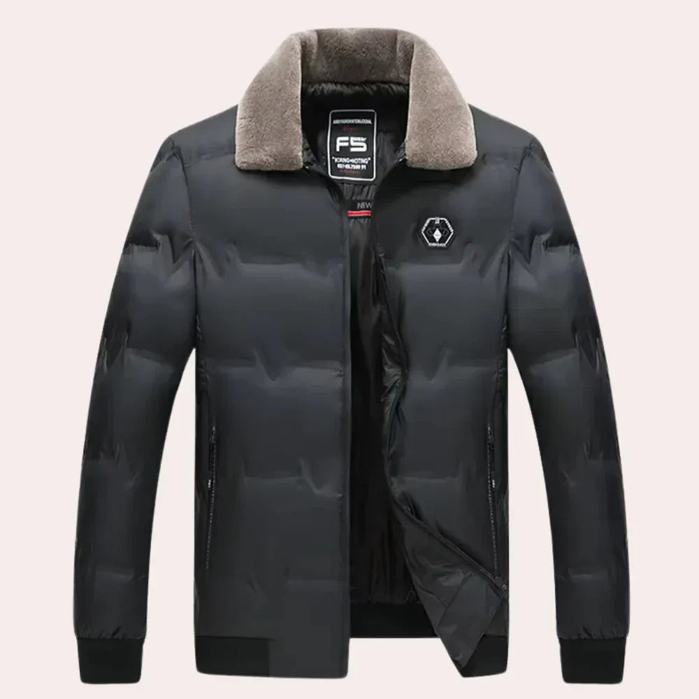 Men's navy insulated winter coat slim-fit durable sustainable jacket for cold weather