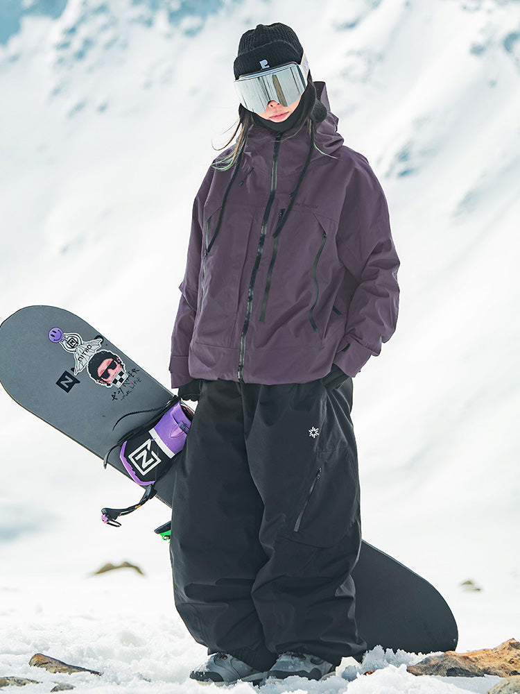 Women's alpine snow suit white hooded 20K waterproof breathable one-piece with multiple pockets
