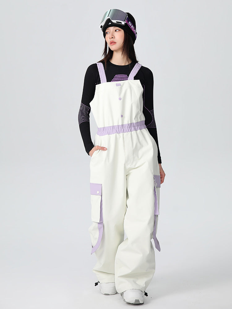 Women's baggy snow bib overalls with strap accent, 15K waterproof insulated ski pants