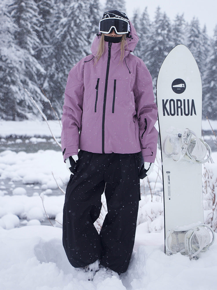 Women's white thermal snow suit waterproof one-piece with connected hood and cargo pockets