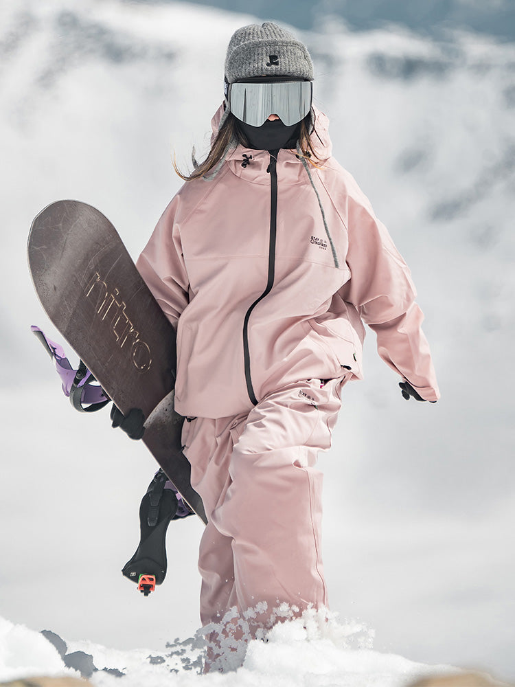 Women's navy blue ProFlex one-piece snow suit, 20K waterproof mountain performance with connected hood