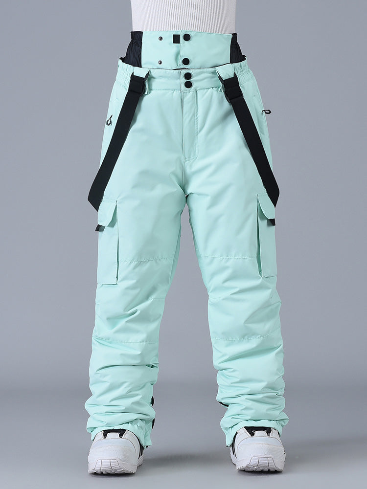 Women's FrostPeak bib snow pants in mountain-ready style with adjustable suspenders and boot gaiters