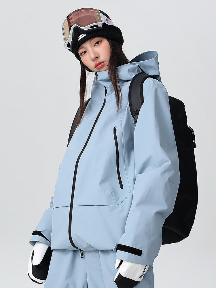 Women's baggy-fit mountain snow jacket 20K waterproof breathable with adjustable hood, all-weather
