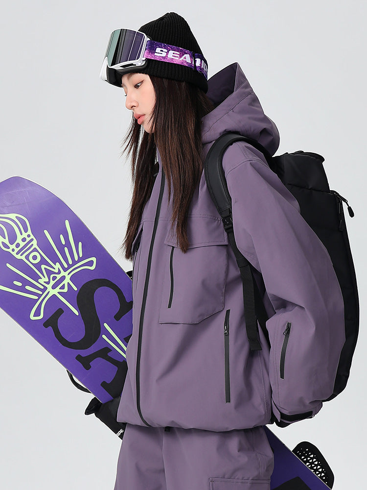 Women's mountain snow jacket waterproof 20K breathable shell with adjustable hood for skiing
