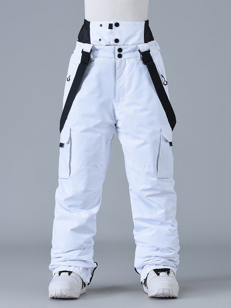 Women's FrostPeak bib snow pants waterproof breathable white mountain ski bibs with adjustable suspenders