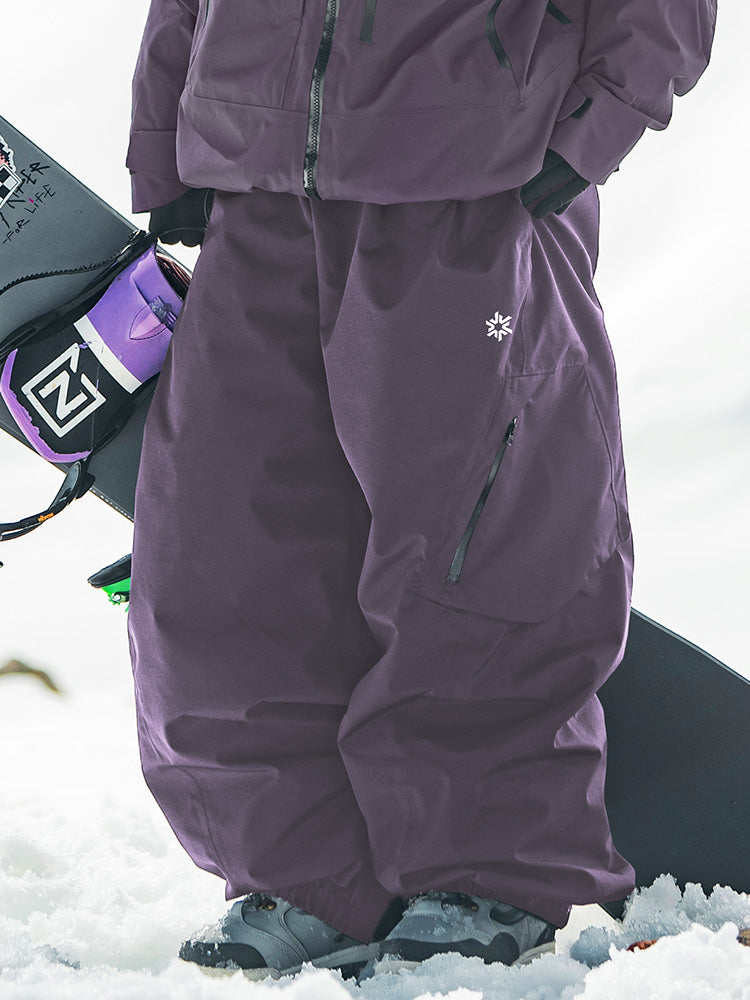 Women's baggy cargo ski pants gray waterproof 30K breathable alpine snowboard relaxed fit