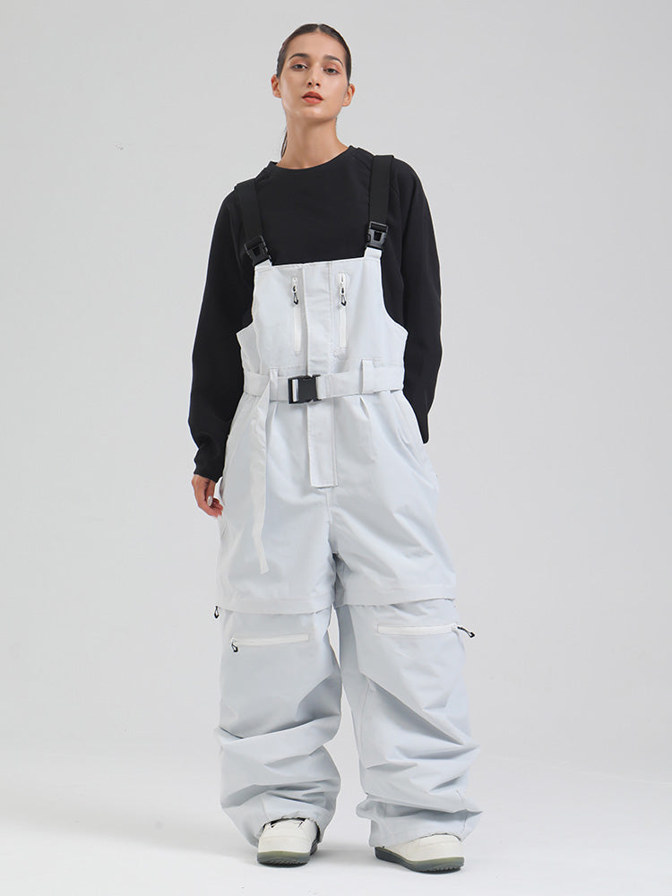 Women's baggy snowboard bibs freestyle cut 20K waterproof nylon with adjustable suspenders