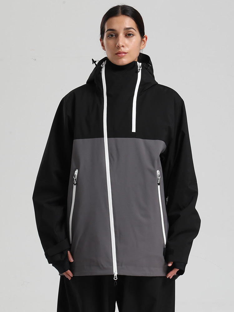 Women's color block snow jacket with 20K waterproof, cargo pockets, and all-season mountain style
