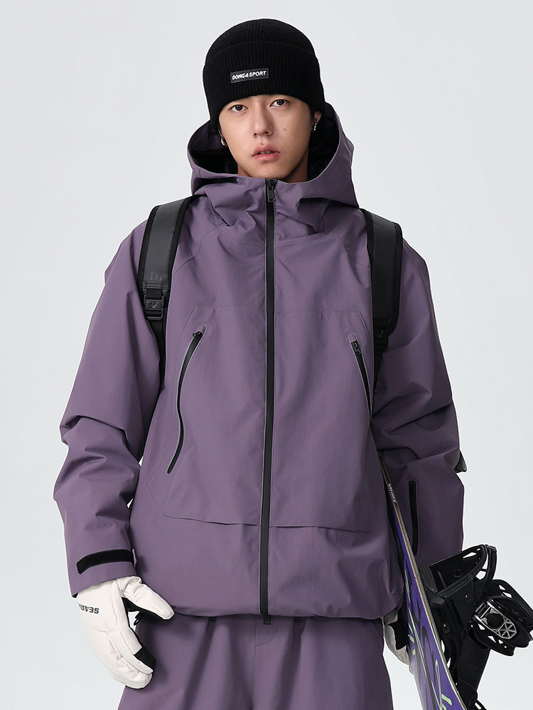 Men's baggy snow jacket black waterproof 20K breathable shell with adjustable hood mountain pro fit
