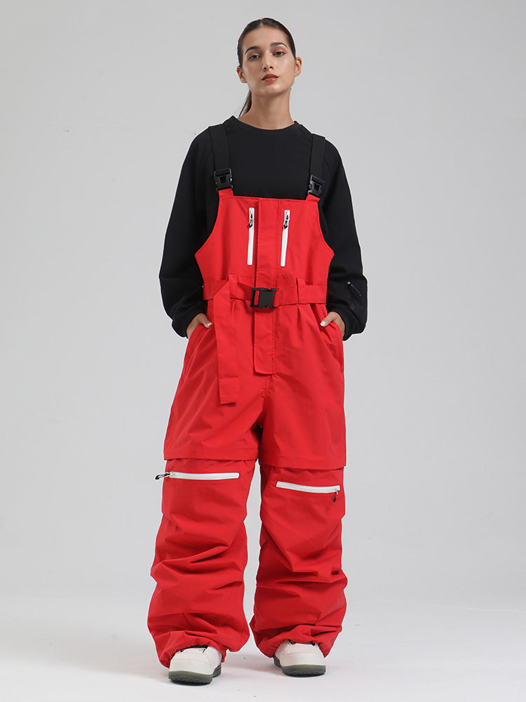 Women's baggy snowboard bibs freestyle cut 20K waterproof breathable nylon with adjustable suspenders