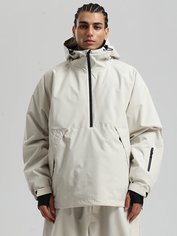 Men's black pullover anorak snowboard jacket urban-fit style with 20K waterproof breathable performance fabric