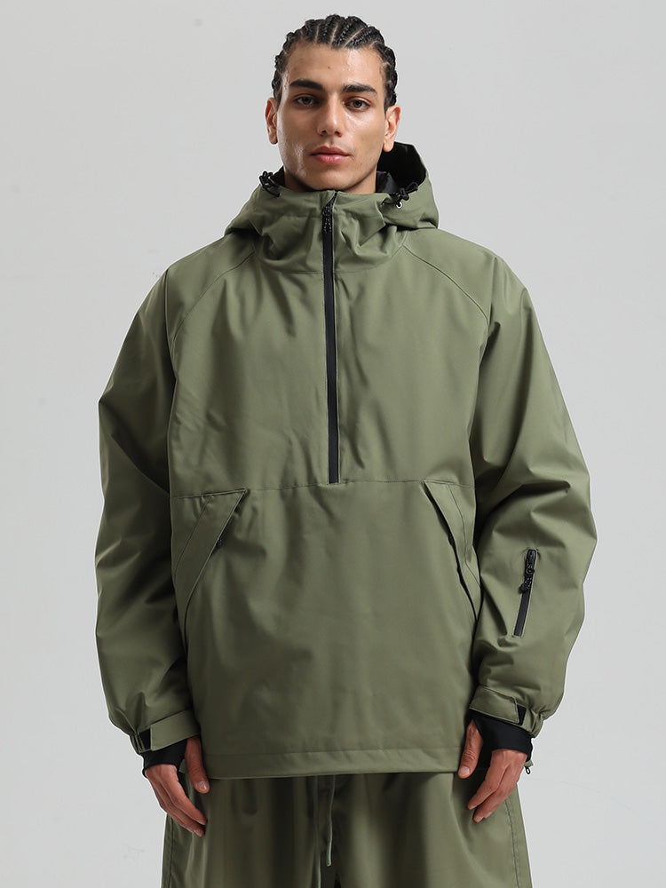 Men's gray pullover anorak snowboard jacket with urban cut and 20K waterproof breathable fabric