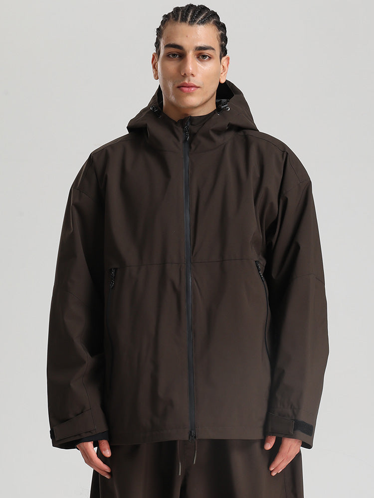 Men's white freestyle snow jacket 15K waterproof breathable shell with powder skirt for skiing