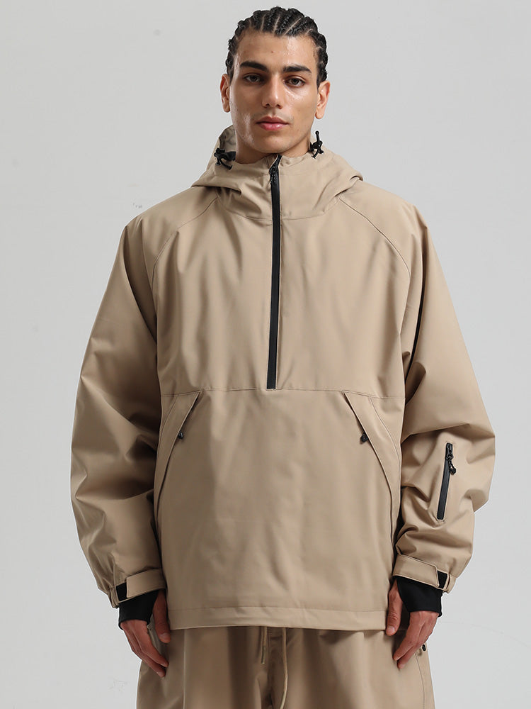Men's gray urban pullover anorak snowboard jacket with 20K waterproof breathable performance fabric