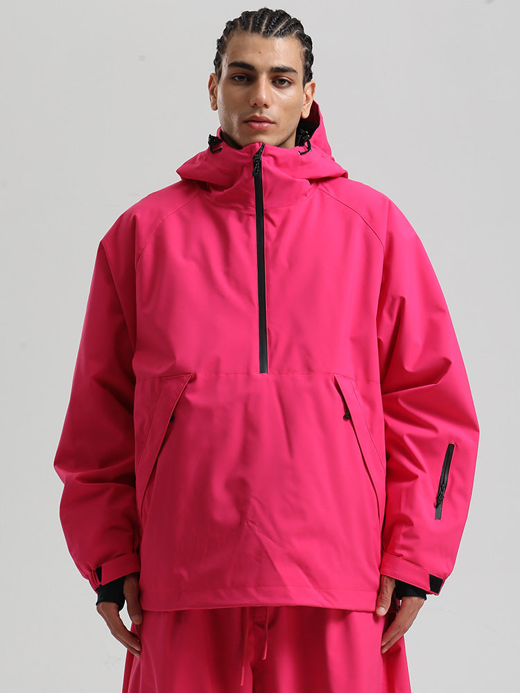Men's black pullover anorak snowboard jacket slim urban cut 20K waterproof breathable snow gear