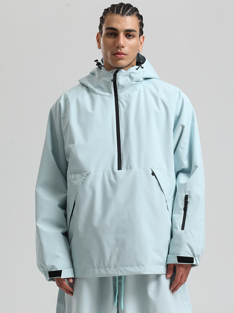 Men's black pullover anorak snowboard jacket with urban style cut and 20K waterproof protection