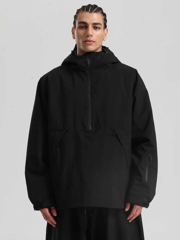 Men's gray pullover anorak snowboard jacket with urban style cut and 20K waterproof protection