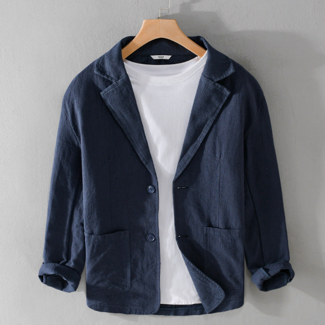 Men's relaxed fit casual blazer in neutral tone, single-breasted long sleeve smart casual style