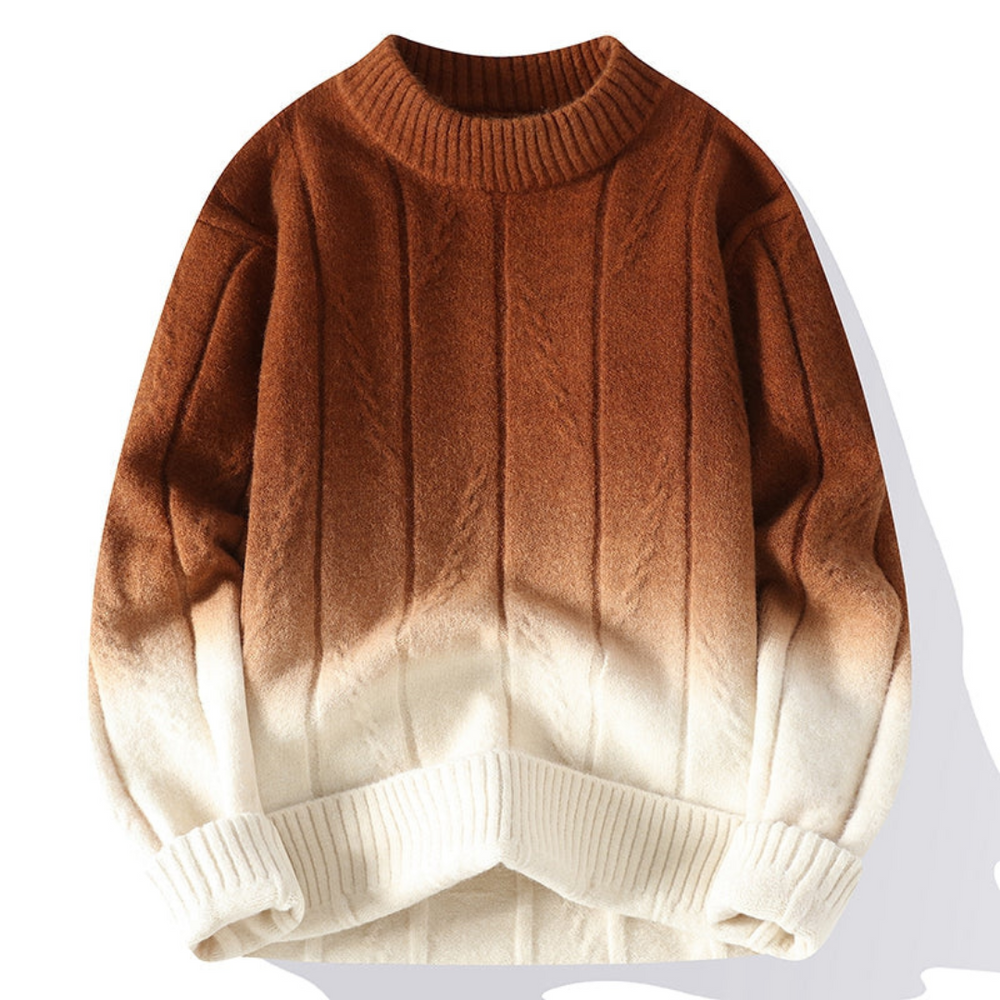 Men's gradient knit sweater relaxed fit with ribbed detailing and smooth color fade warm layering