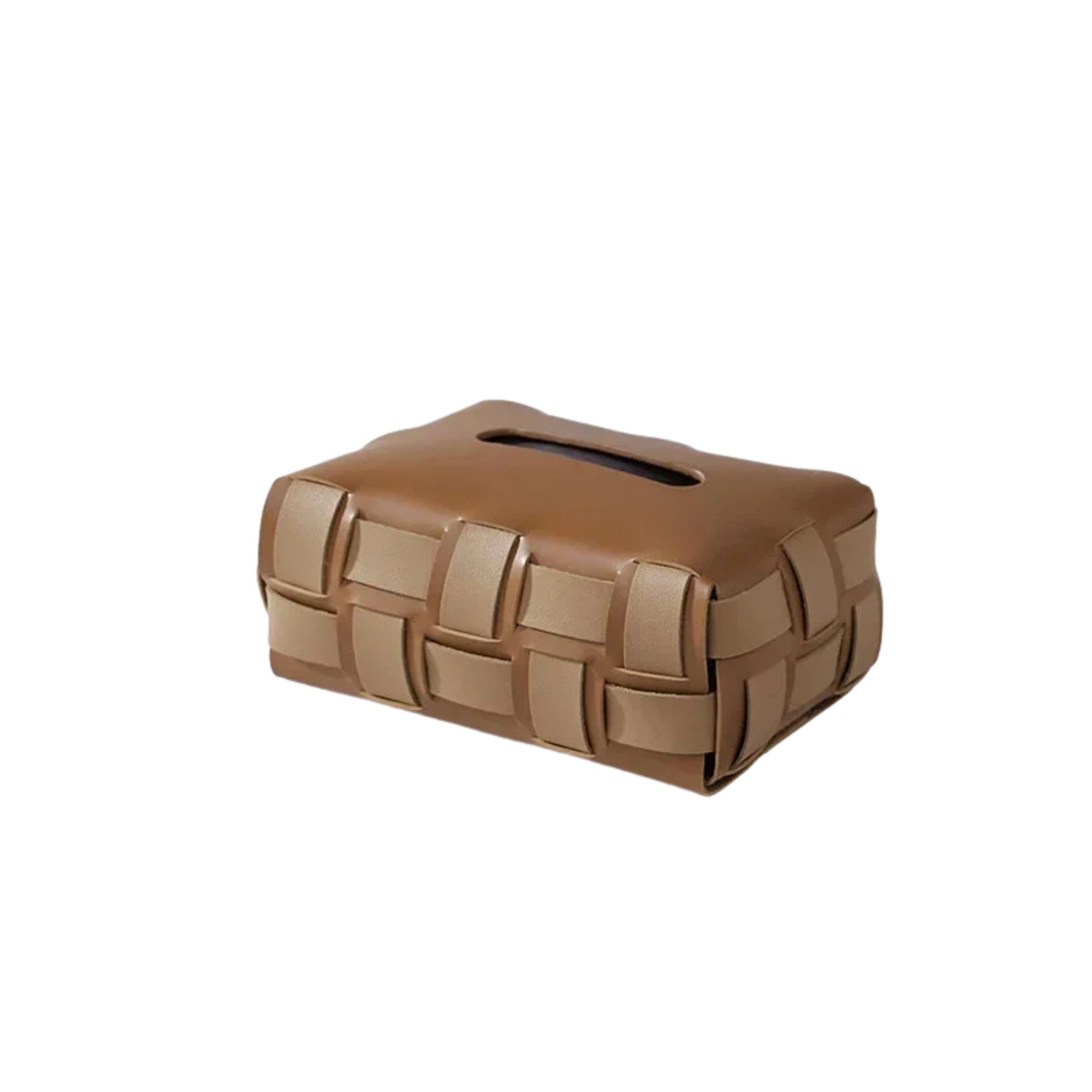 Nest woven faux leather tissue holder minimalist desk organizer snap closure subtle texture