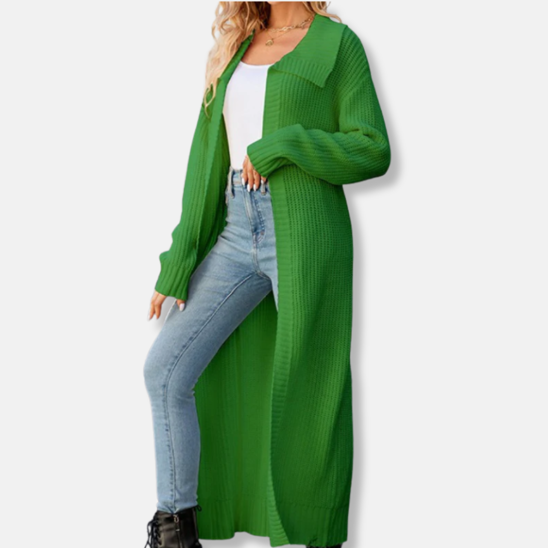 Women's maxi wool blend cardigan loose relaxed knit layering essential for fall winter