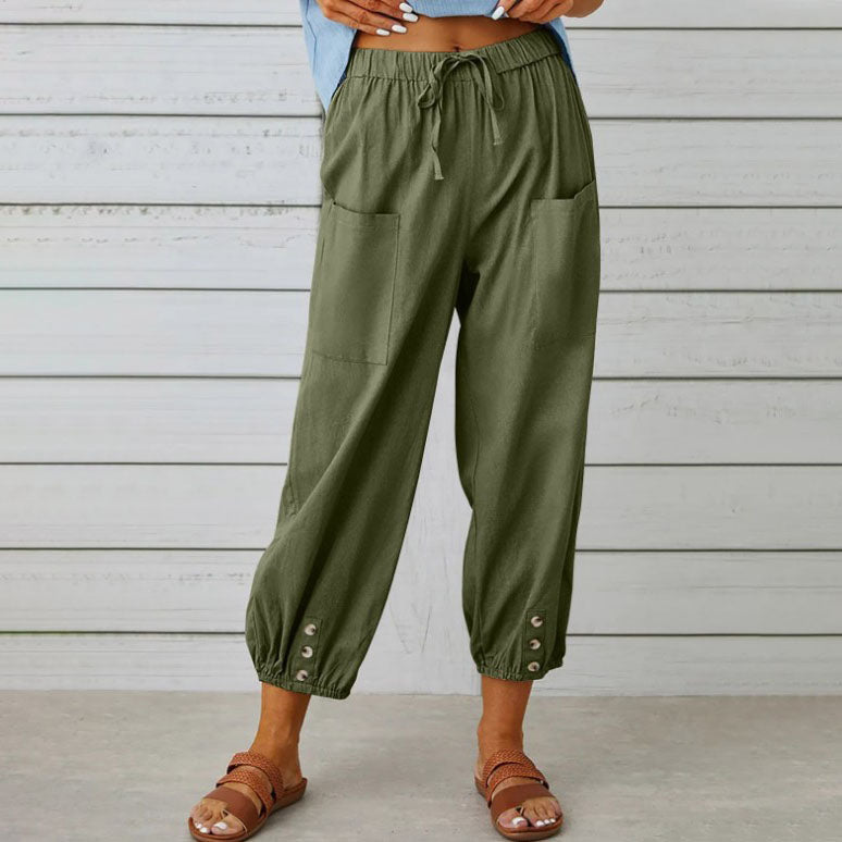 Women's wide leg cotton linen blend pants, relaxed fit with gentle stretch for everyday comfort