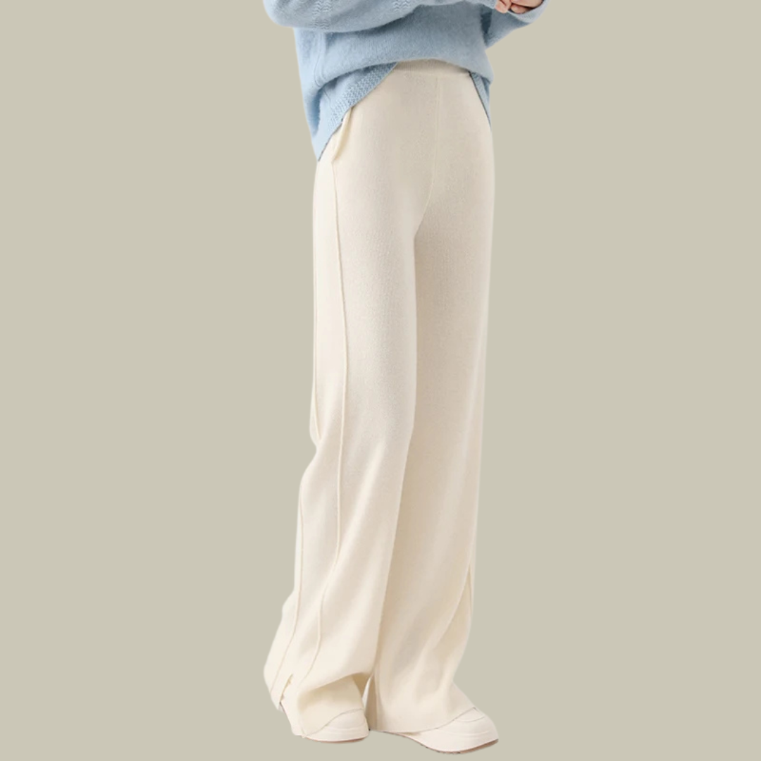 Women's high waist wide leg wool trousers in classic cut with flattering high-rise silhouette