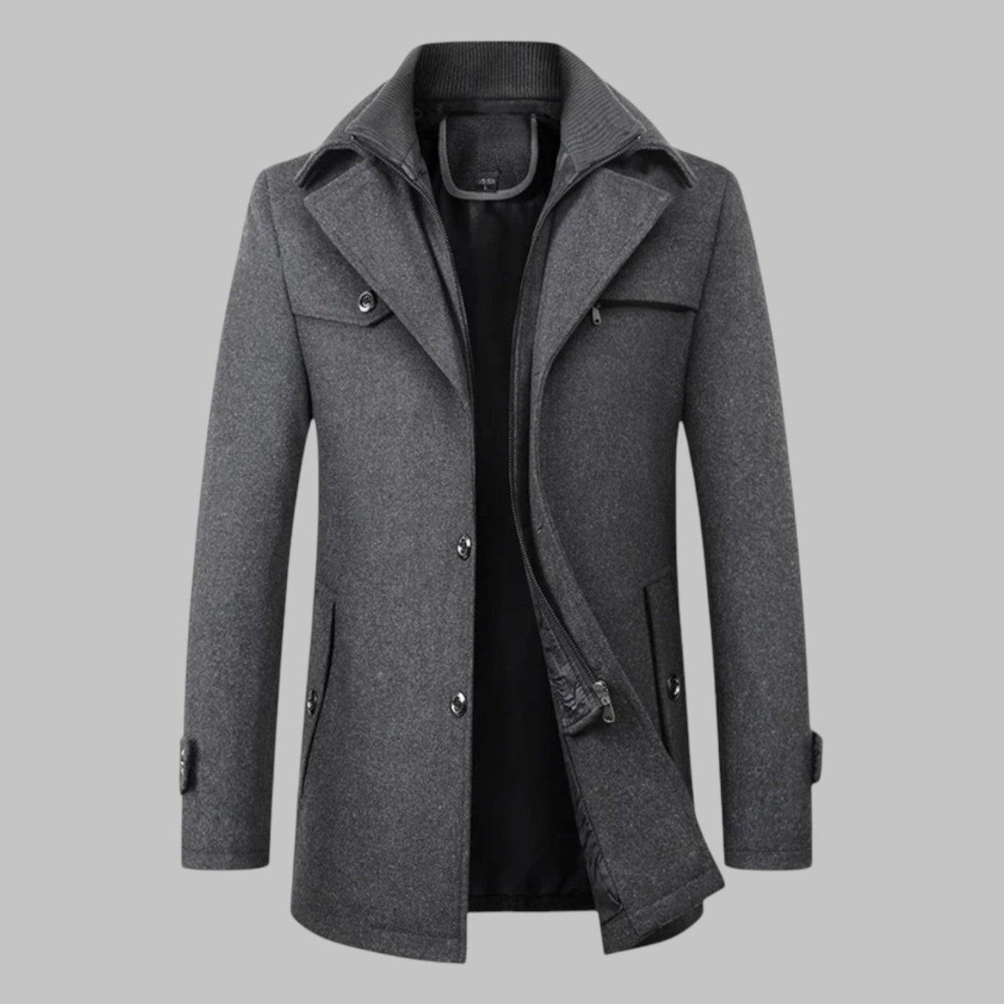 Jaron men's wool winter coat regular fit in gray, red, black or blue with smooth refined drape