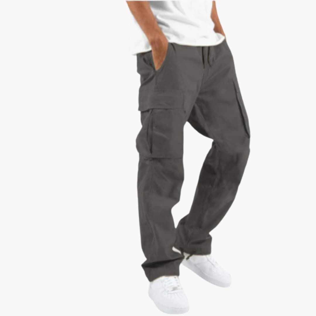 Men's wide-leg cargo pants relaxed fit streetwear style with multiple functional pockets