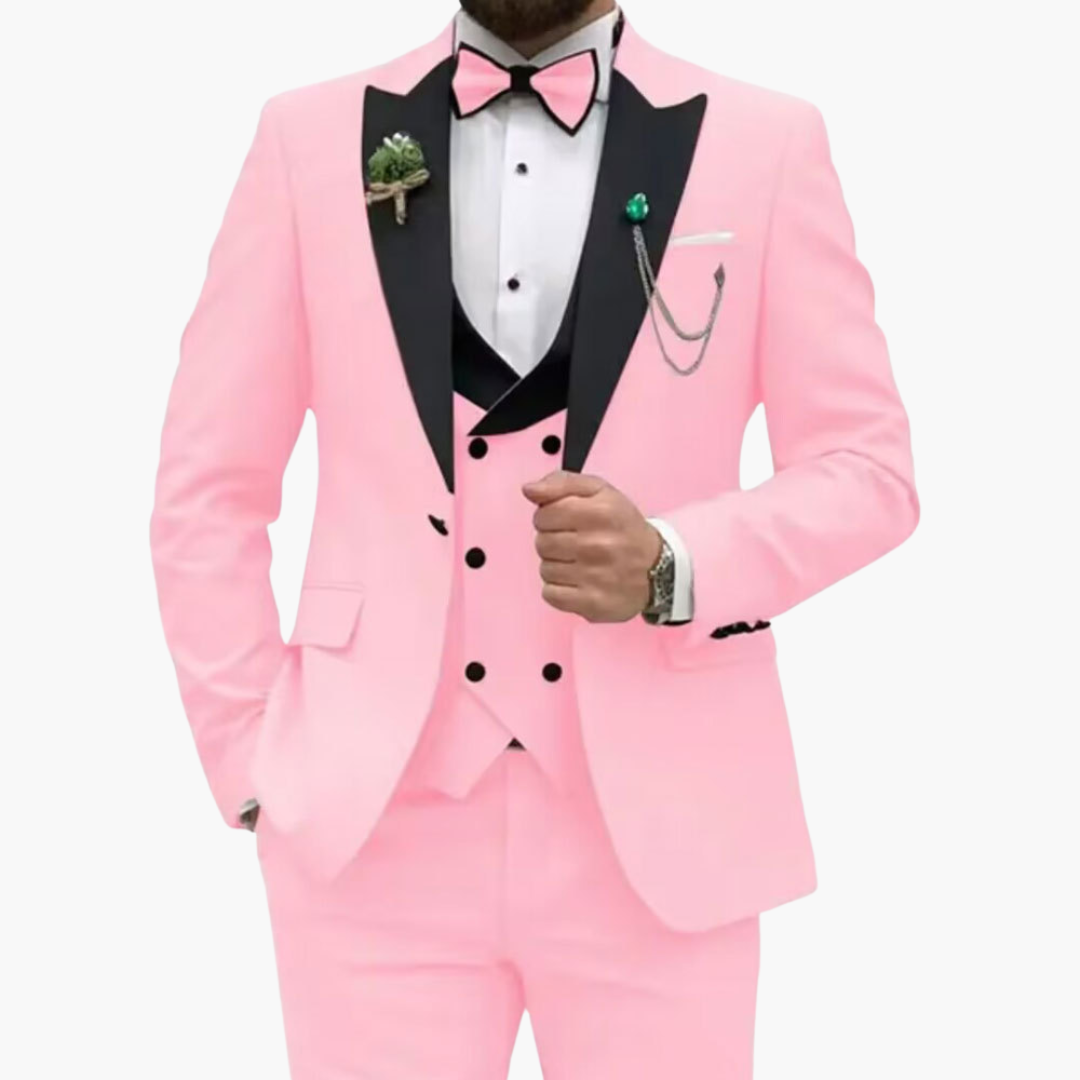 Men's slim fit three-piece suit charcoal contrast lapels formal wedding tailored vest set