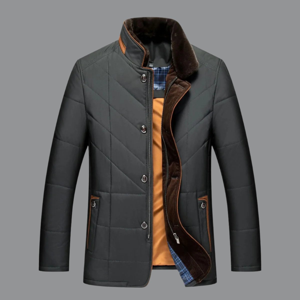 Men's navy tailored winter jacket with thermal insulation and refined urban silhouette