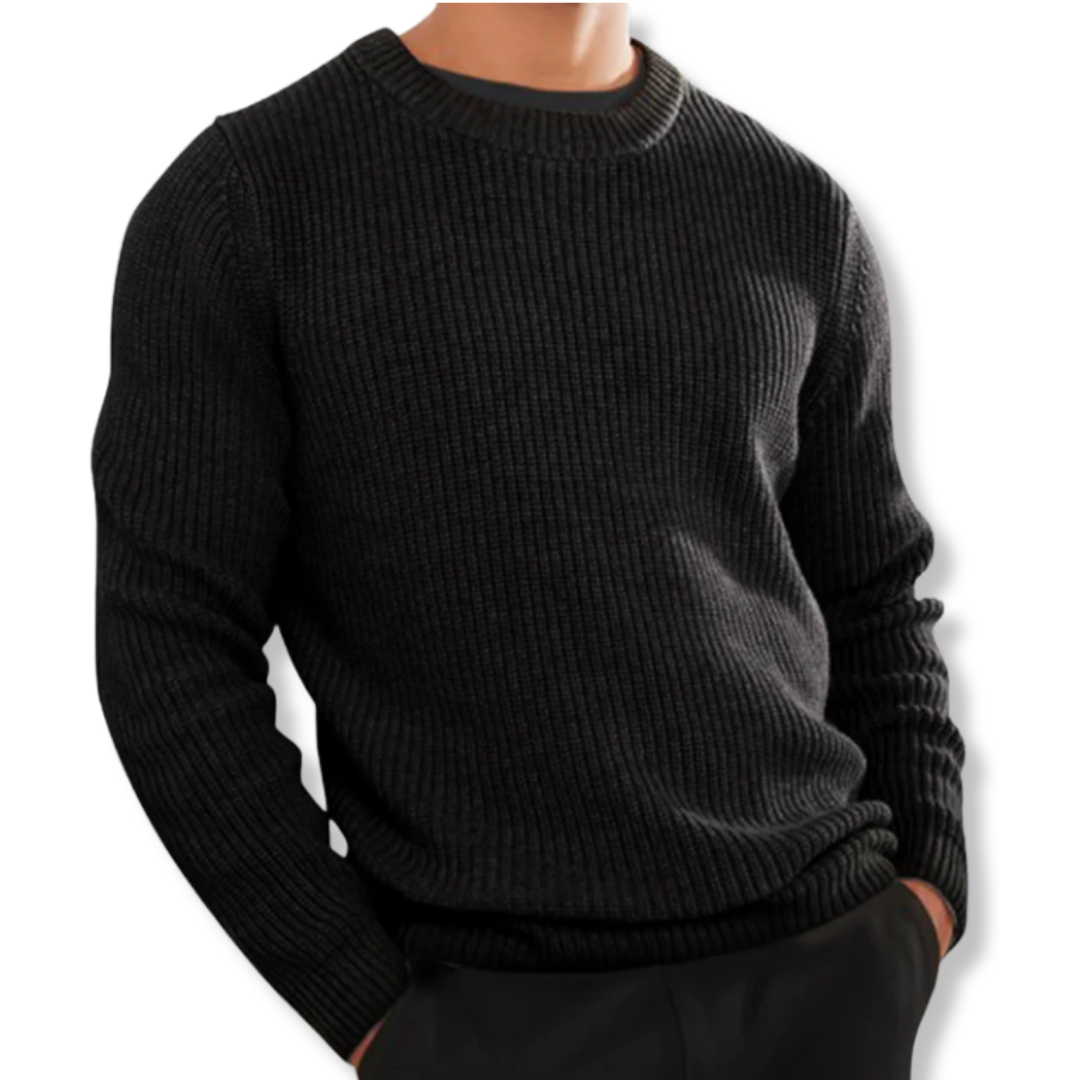 Men's relaxed fit crew neck knit sweater long sleeve casual layering top with ribbed neckline