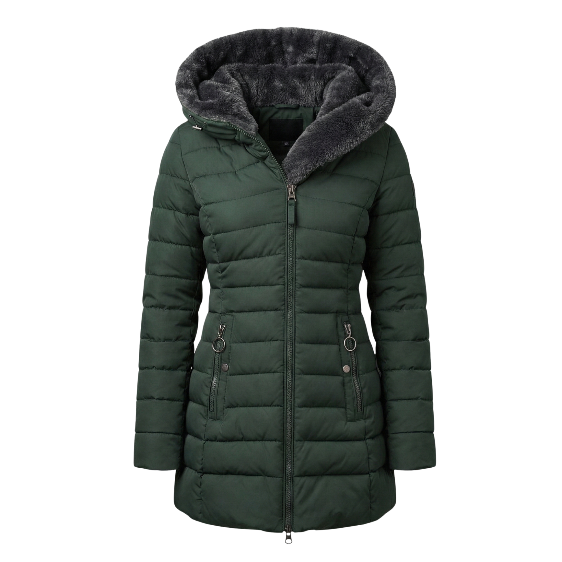Women's quilted winter down jacket with hood, thermal insulation, lightweight fit for cold weather
