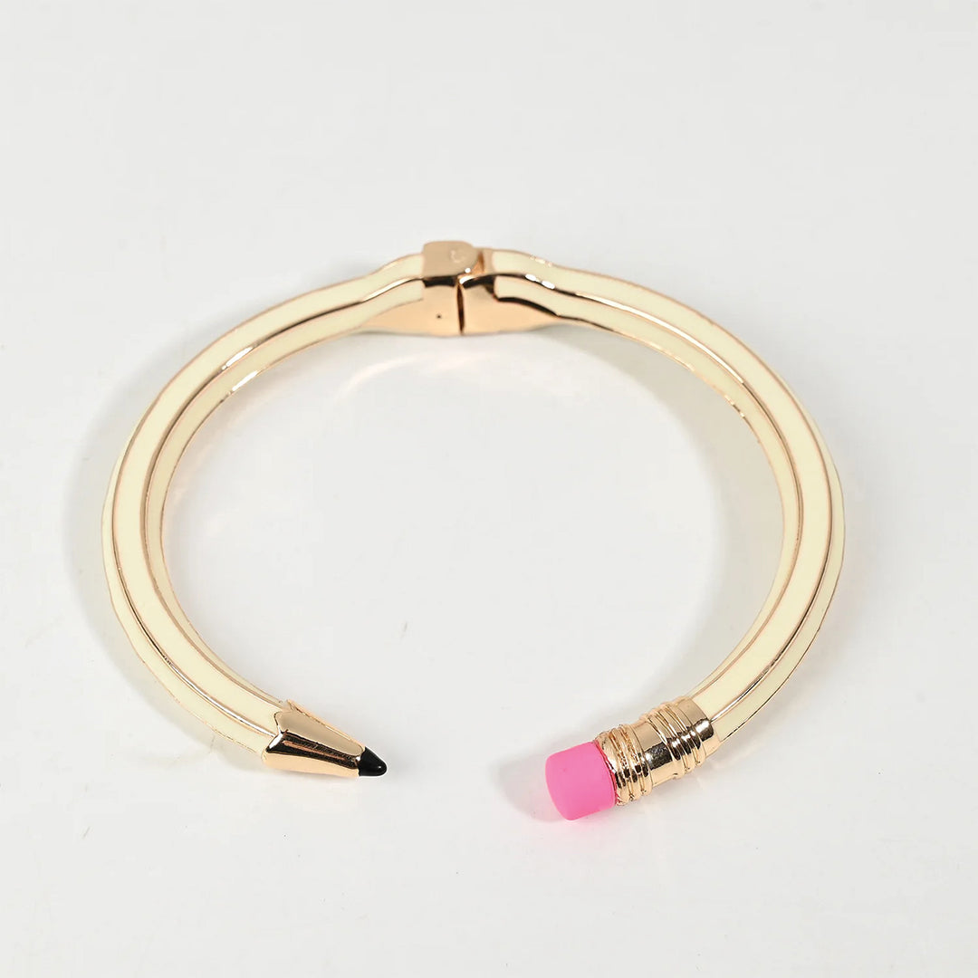 Pink eraser-inspired polished metal bracelet cuff, waterproof statement jewelry for creative professionals