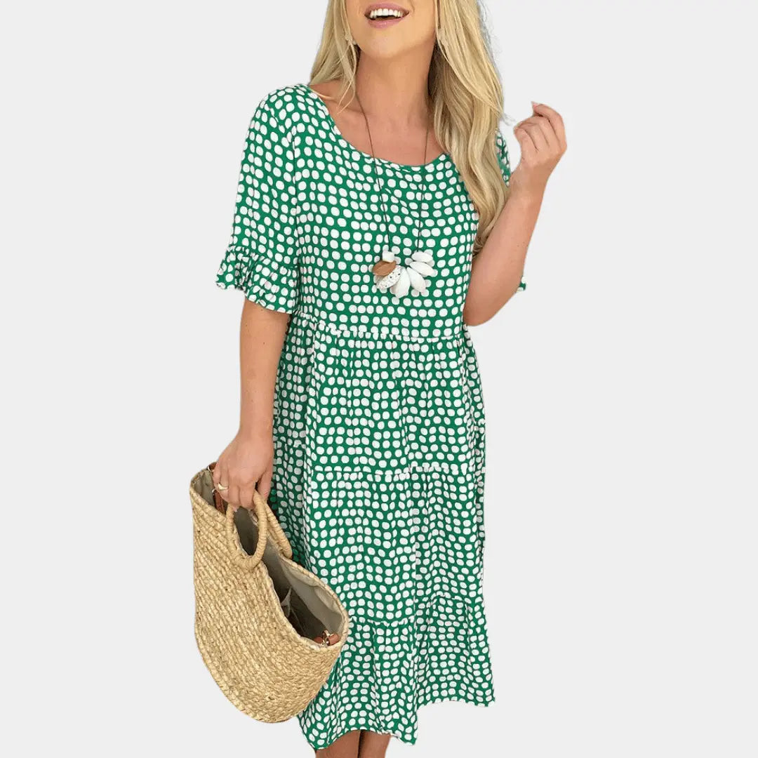 Women's daisy print midi dress, tiered relaxed-fit silhouette, lightweight breathable summer style