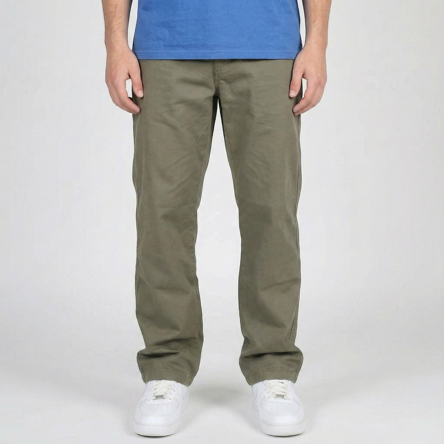 Men's relaxed fit chino trousers elastic waist breathable cotton blend casual beige pants