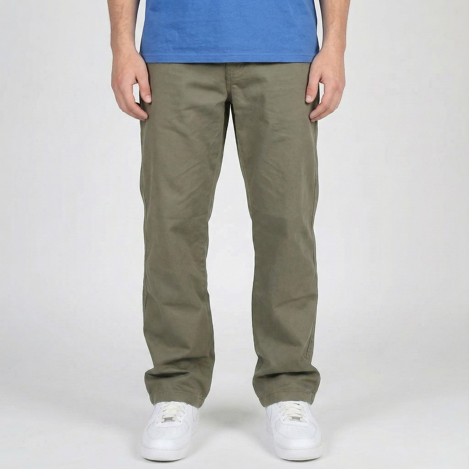 Men's relaxed fit chino trousers elastic waist breathable cotton blend casual beige pants