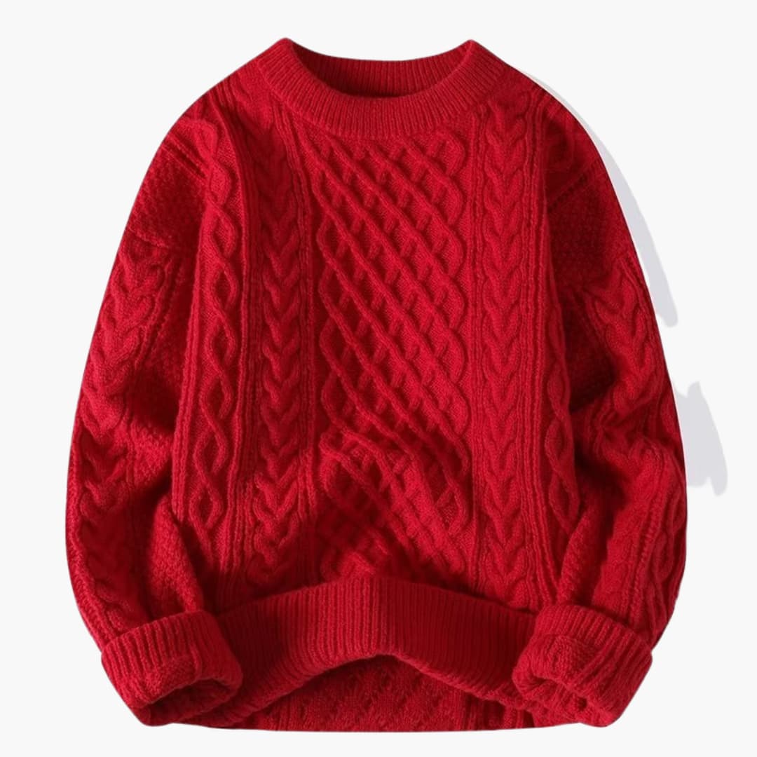 Women's cable knit sweater round neck long sleeve ribbed hem cozy textured knitwear