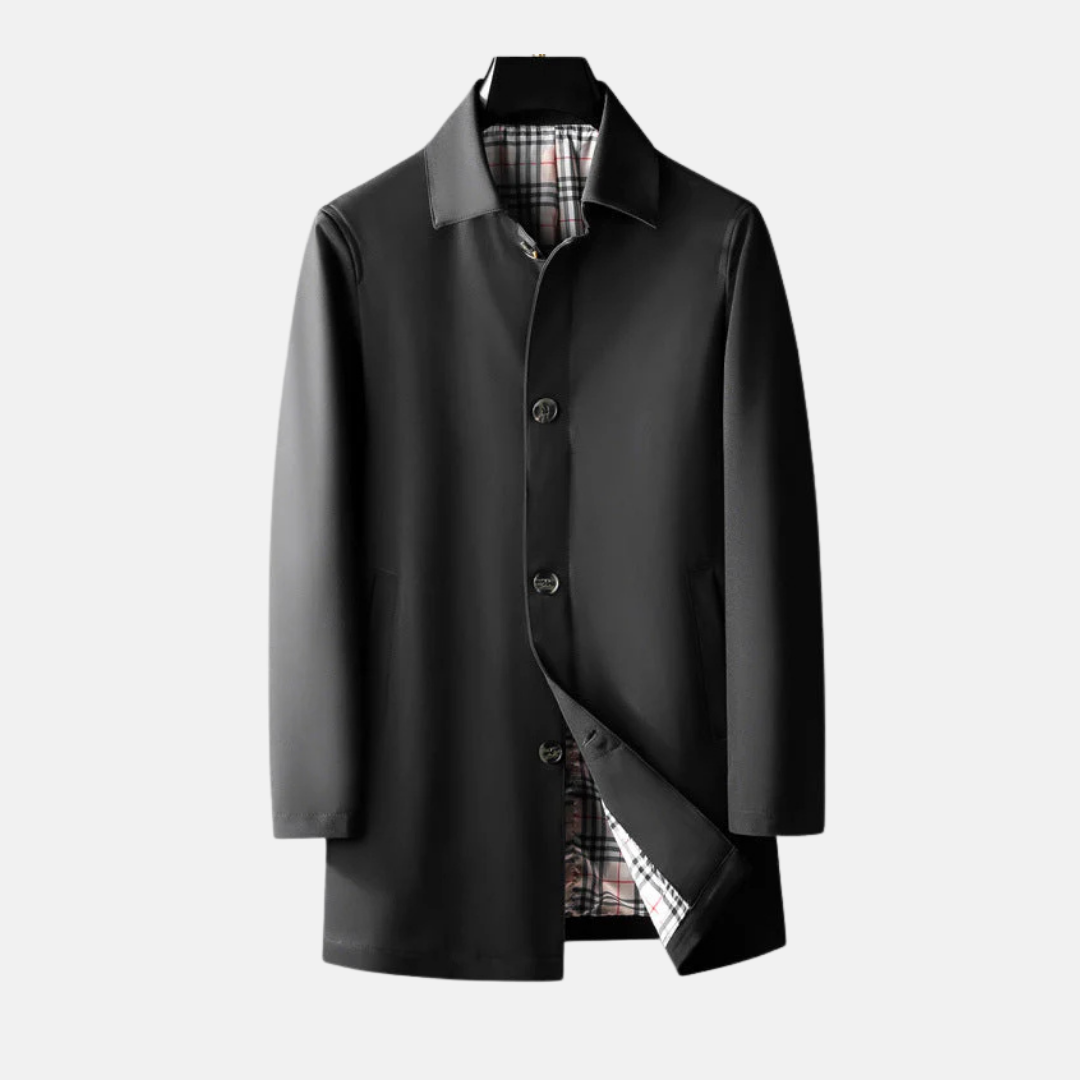 Men's wool blend tailored fit button-front formal coat by Urbann Vibe, sleek modern silhouette